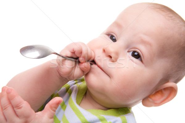 Foto stock: Cute · bebé · primer · plano · adorable · cuchara