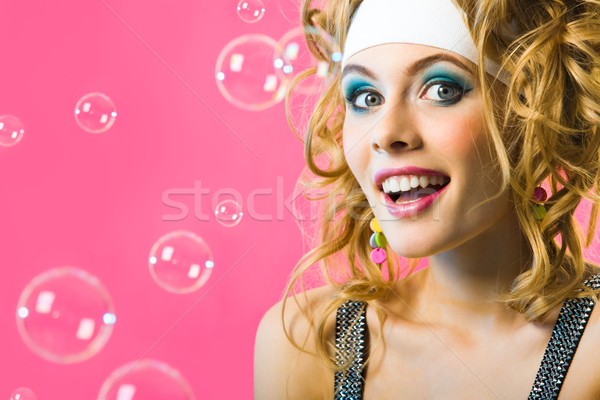 Mädchen Blasen Foto Mädchen glücklich Seifenblasen rosa Stock foto © pressmaster