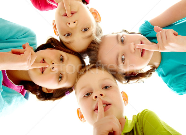 Photo stock: Chut · groupe · enfants · doigts · lèvres