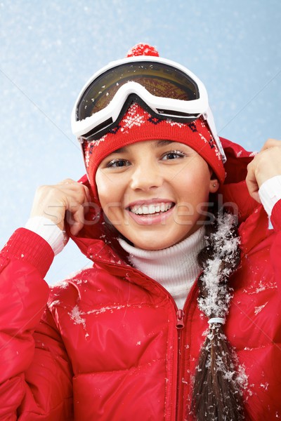 ストックフォト: 冬 · 幸福 · きれいな女性 · ゴーグル · スポーツウェア · 見える