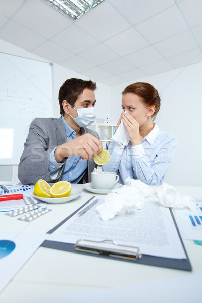 Foto stock: Imagem · doente · empresária · olhando · companheiro