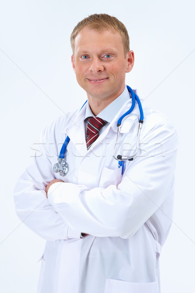 Mavi yakalı işçi portre doktor stetoskop Stok fotoğraf © pressmaster