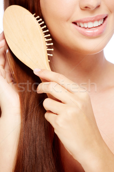 Hajkefe közelkép fiatal nő hosszú haj boldog női Stock fotó © pressmaster