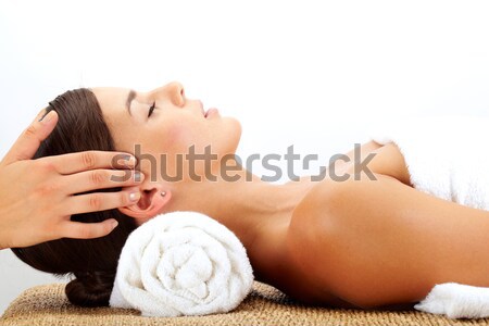 Foto stock: Cabeça · massagem · mulher · jovem · menina · cara · jovem