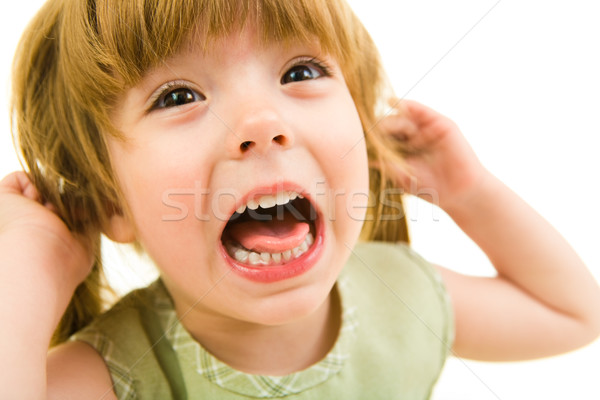Schreeuw afbeelding jong meisje schreeuwen witte gelukkig Stockfoto © pressmaster