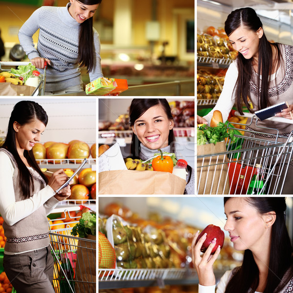 女孩 超級市場 拼貼 漂亮的女人 選擇 產品 商業照片 © pressmaster