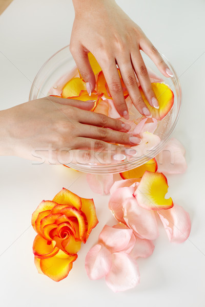 Zdjęcia stock: Paznokci · spa · kobiet · trzymając · się · za · ręce · wody · kwiatowy