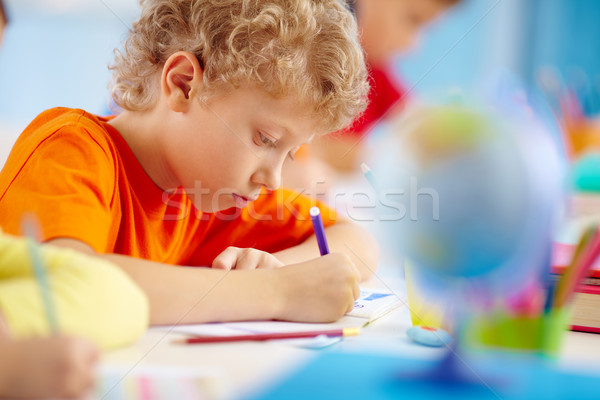 Schooljongen afbeelding krulhaar gezicht onderwijs persoon Stockfoto © pressmaster