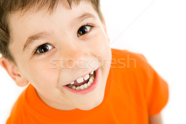 Portret râs alb zâmbet fericit Imagine de stoc © pressmaster