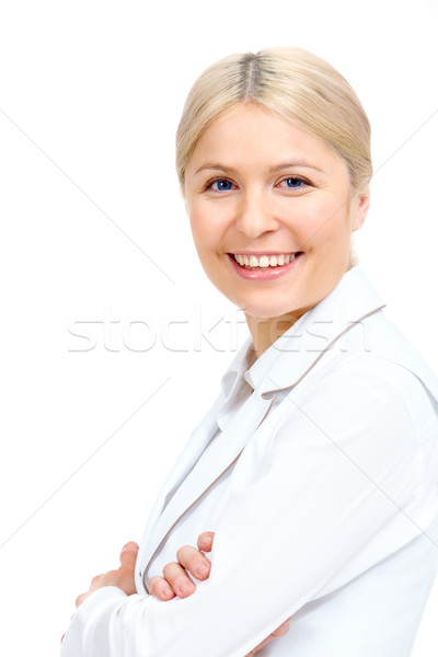 Stock fotó: Boldog · női · portré · sikeres · üzletasszony · néz
