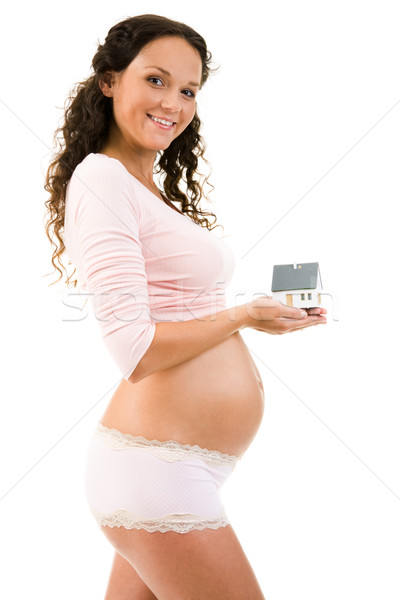Vrouw speelgoed huis portret zwangere vrouw Stockfoto © pressmaster