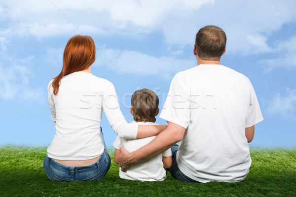 [[stock_photo]]: Famille · ensemble · vue · arrière · mère · père · en · fils · séance