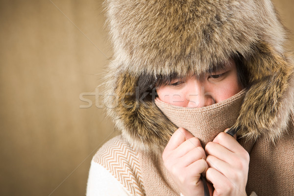 Foto stock: Frío · invierno · retrato · hombre · piel · sombrero