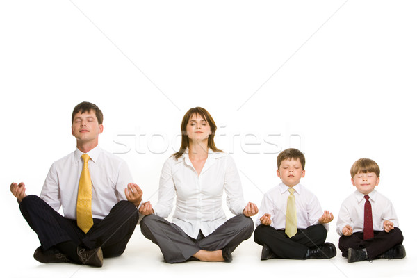 Foto stock: Meditando · juntos · foto · pacífico · família · sessão