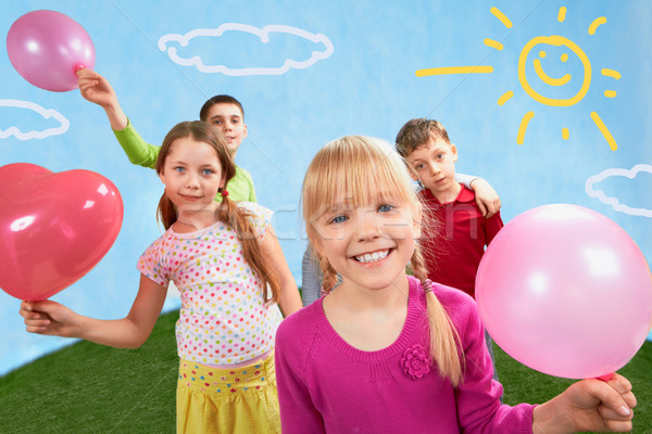 Stockfoto: Zomer · afbeelding · kinderen · ballonnen · meisje