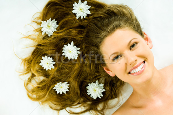 Foto stock: Belleza · flores · retrato · feliz · frescos · nina