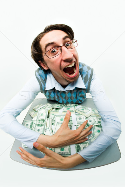 Kapzsiság portré kapzsi férfi dollár kéz Stock fotó © pressmaster