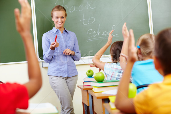 Foto stock: Escolas · ano · retrato · inteligente · professor