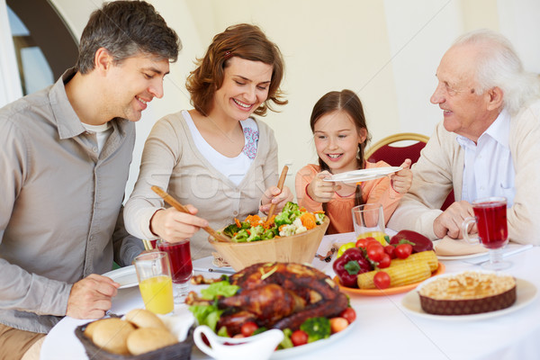 Stock foto: Danksagung · Tag · Porträt · glückliche · Familie · Abendessen