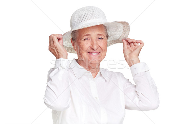 Stok fotoğraf: Kadın · şapka · portre · yaşlı · kadın