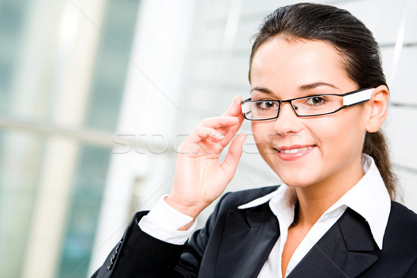 Vrouw pak aanraken bril business hand Stockfoto © pressmaster