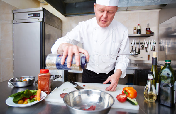 Foto stock: Cocina · carne · imagen · masculina · chef · especias