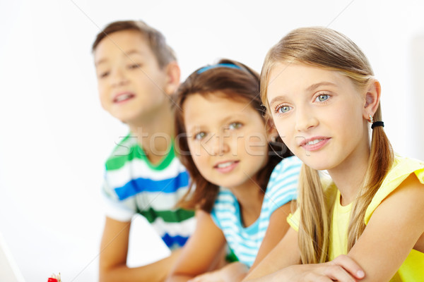 Attentif écolière portrait fille écouter enseignants [[stock_photo]] © pressmaster