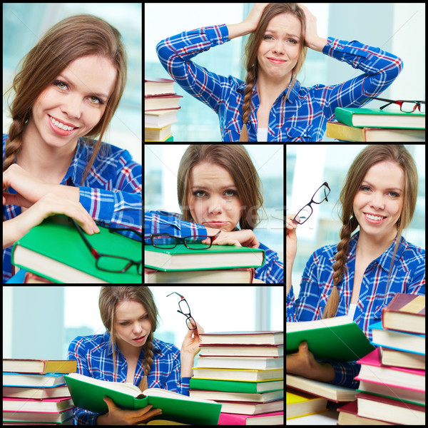 Feminino estudante colagem diligente livros Foto stock © pressmaster