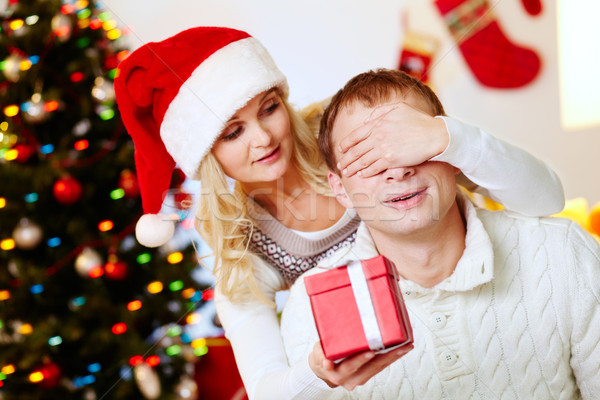 Stockfoto: Verrassing · echtgenoot · dame · verrassend · christmas · geschenk