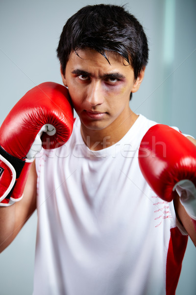Aanval afbeelding bokser Rood handschoenen klaar Stockfoto © pressmaster