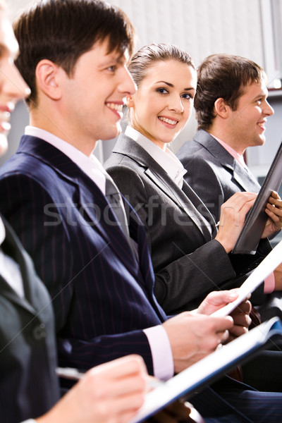 Csetepaté diákok portré mosolyog ül előadás Stock fotó © pressmaster