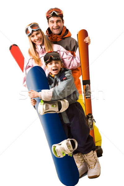 Winter vakantie portret gelukkig gezin naar camera Stockfoto © pressmaster