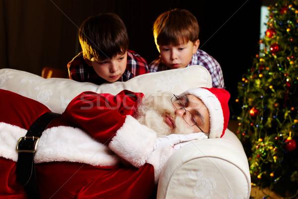 Stock fotó: Karácsony · fotó · mikulás · alszik · kanapé · kettő