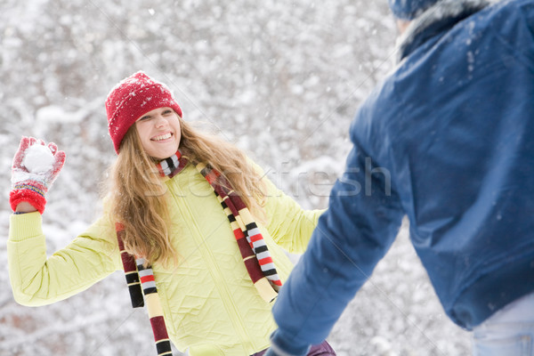 Zdjęcia stock: Gry · obraz · atrakcyjny · młoda · kobieta · śnieżna · kula · człowiek