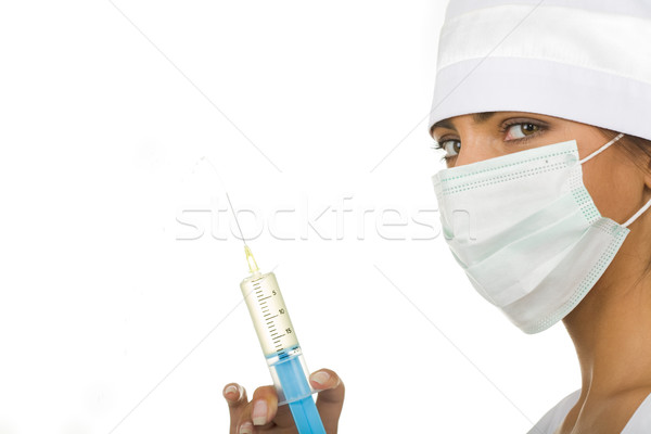Arzt Spritze Krankenschwester Maske halten Hand Stock foto © pressmaster