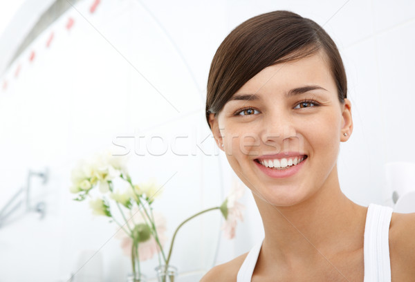 Foto stock: Niña · feliz · imagen · bastante · femenino · mirando · cámara