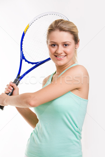 Stockfoto: Spel · tennis · portret · mooie · meisje · klaar