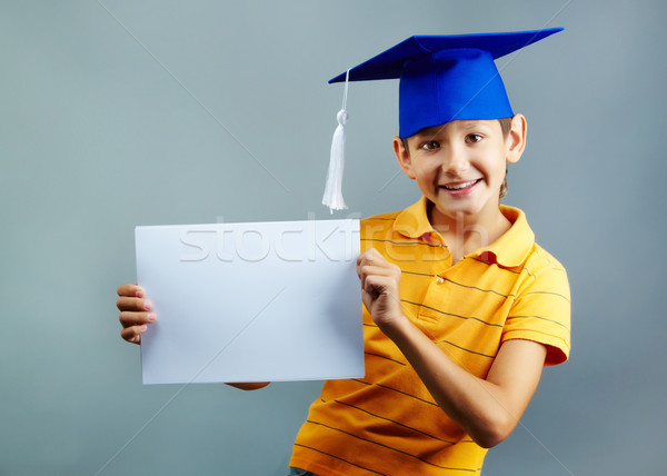 Foto stock: Inteligente · retrato · papel · em · branco · olhando · câmera