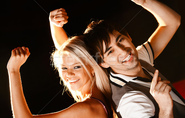 Boldog pár pozitív néz kamera mosoly Stock fotó © pressmaster