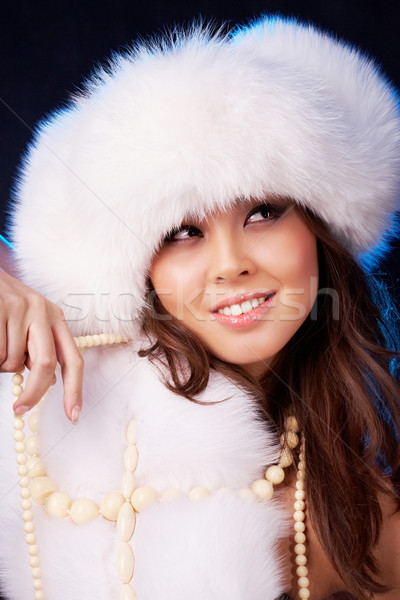 ストックフォト: 美しい · 女性 · 画像 · 白 · 豪華な · 毛皮