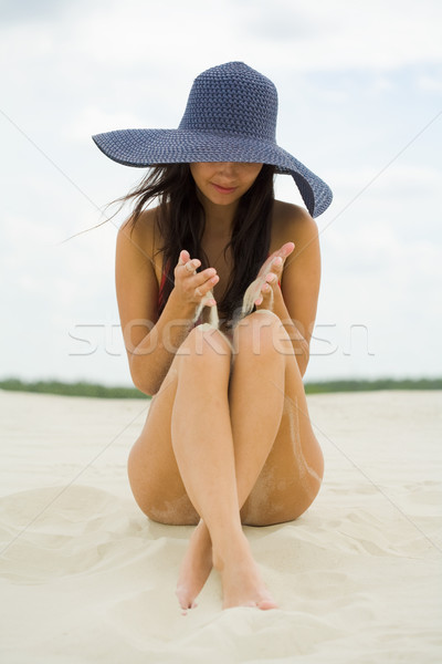 Foto stock: Jugando · arena · retrato · bastante · jóvenes · dama