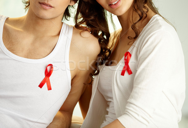 AIDS kampány közelkép pár visel piros Stock fotó © pressmaster