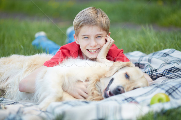 Lad pet ritratto cute soffice erba Foto d'archivio © pressmaster