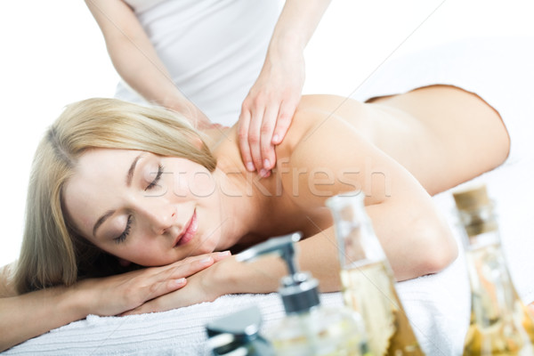 Stock foto: Massage · genießen · Frau · Gesicht · Licht