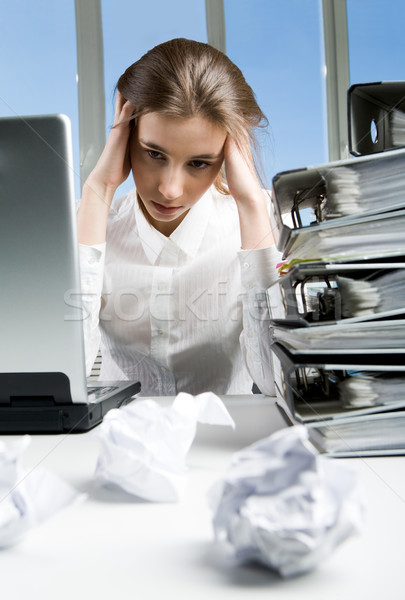 [[stock_photo]]: Jour · image · fatigué · femme · d'affaires · séance · travail