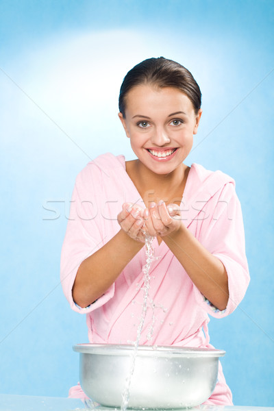 Foto stock: Lavado · nina · retrato · feliz · femenino · rosa