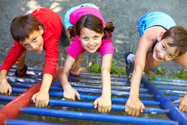 Stockfoto: Omhoog · drie · weinig · kinderen · klimmen · ladder