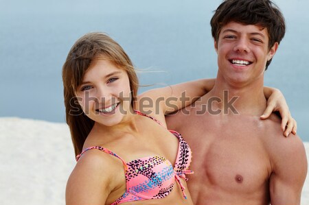 Közelség portré boldog nő bikini kéz Stock fotó © pressmaster