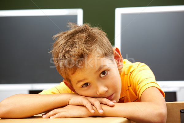 Foto stock: Colegial · lugar · de · trabajo · retrato · cute · mirando · cámara