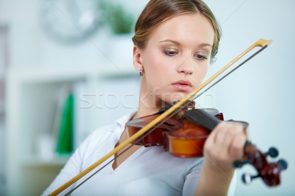 Foto stock: Violino · jogador · retrato · jovem · feminino · jogar